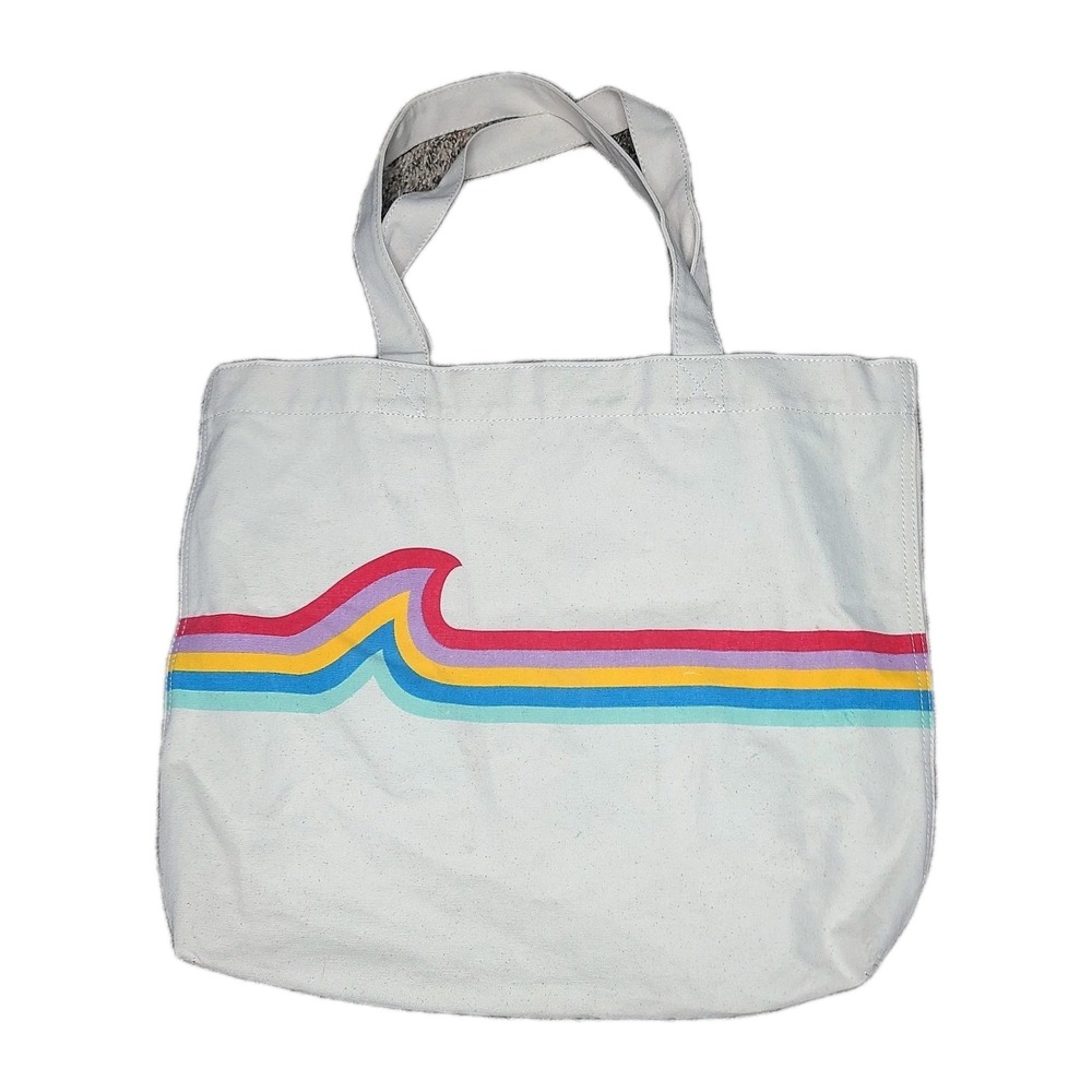Madewell Cream Rainbow Wave Canvas Tote Shopping Bag Reusable Market Bag